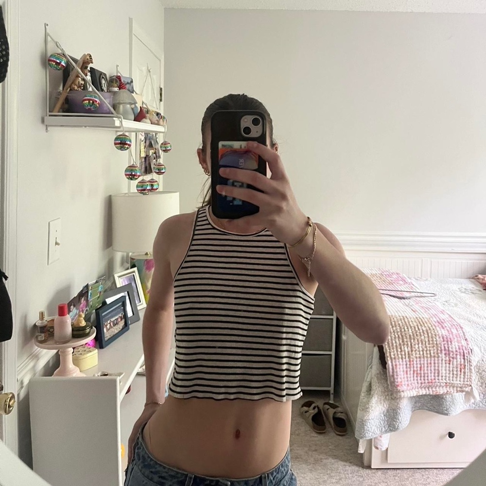 Urban Outfitters Black and White Striped Crop Tank